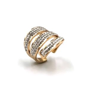 Δαχτυλίδι ατσάλι σε ροζ χρυσό με άνοιγμα και τρεις σειρές με λευκές πέτρες ζιργκόν