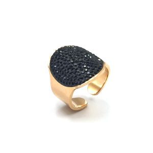 Δαχτυλίδι ατσάλι σε ροζ χρυσό με μαύρες ζιργκόν πέτρες