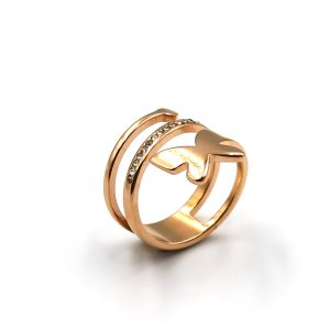 Δαχτυλίδι τριπλό ατσάλι σε ροζ χρυσό με πέτρες ζιργκόν και σχήμα πεταλούδας στο τελείωμα