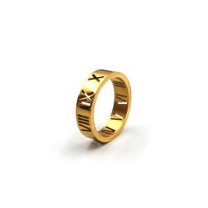 Δαχτυλίδι βέρα ατσάλι σε χρυσό με διακριτική χάραξη λατινικούς αριθμούς
