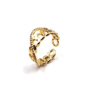 Δαχτυλίδι ατσάλι σε χρυσό με άνοιγμα κοσμημένο με μία σειρά από πέτρες ζιργκόν